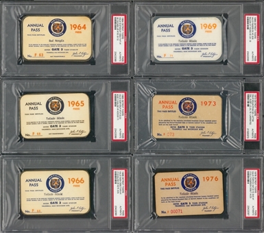 1964-76 Detroit Tigers Season Pass Collection - Lot of 6 (PSA)